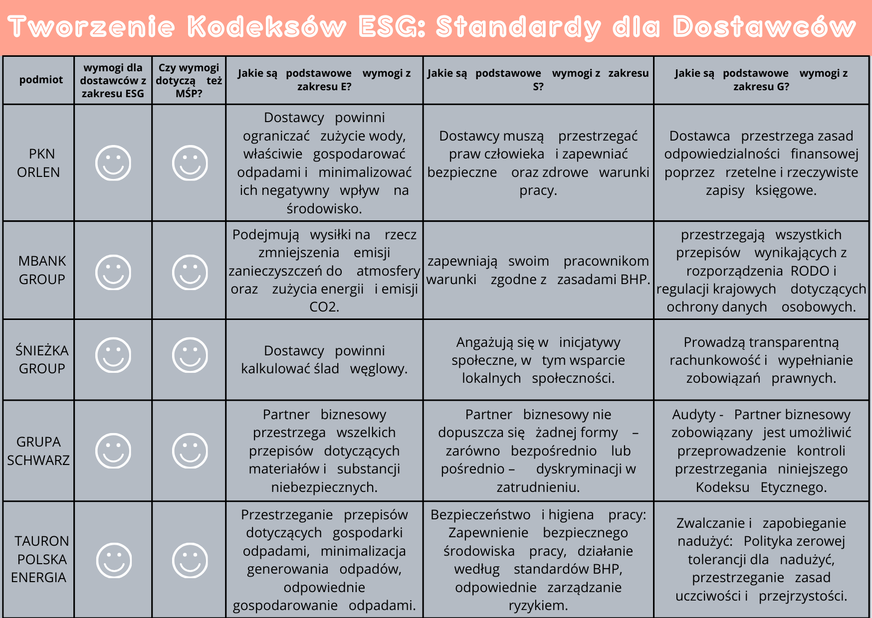 Tworzenie Kodeksow ESG - Standardy dla Dostawcow